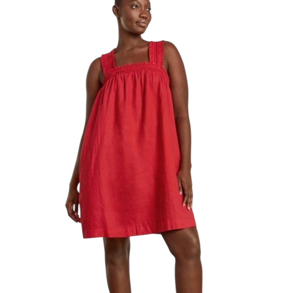 Everlane The Smocked Linen Dress Small Red
